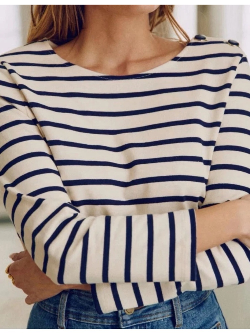 Sezane COLETTE MARINIÈRE Top in Ecru and Navy Stripes - Picture 7 of 10